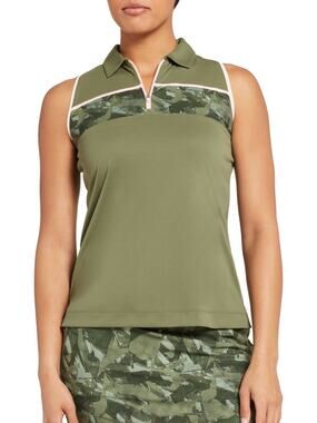 Slazenger Green + Pink Camo Colorblock Zipper Sleeveless Polo XS Golf Tennis